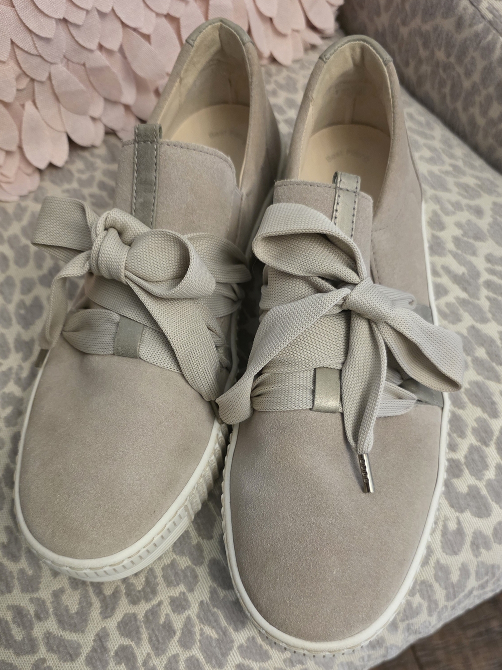 Gabor Women's Neutral Suede Slip-On Sneakers with Wide Ribbon Laces